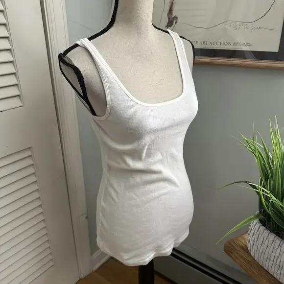 Ariat Tank Top Womens Large White Ribbed Knit Scoop Neck Casual Basic Retro Y2K - Picture 2 of 8